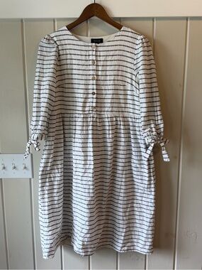 Roolee White and Black Striped Button-Front Babydoll Midi Dress, Size Small